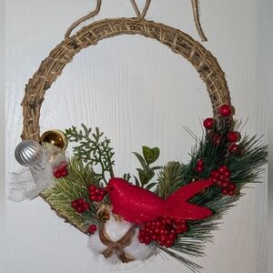 Festive Handmade Red Cardinal Holiday Wreath